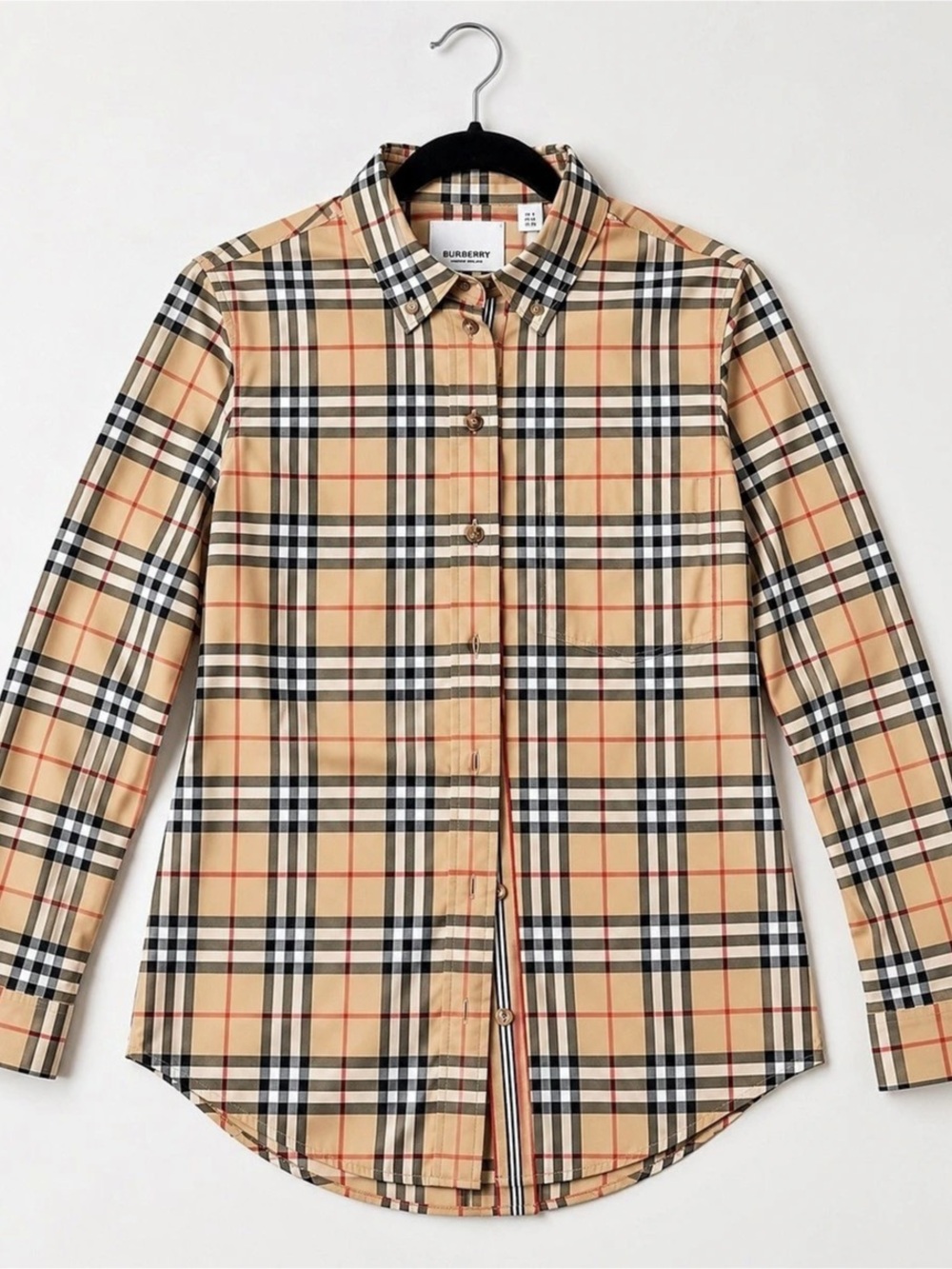 Burberry Vintage Check Stretch Cotton Shirt Tan & Black US 4